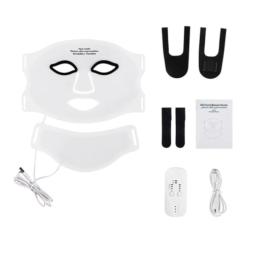 Silicone LED Mask Face With Neck 7 Colors LED Photon Red Light Infrared Therapy Flexible Facial Mask Repair Skin Wireless Use - Color: WHITE